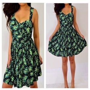 Lauren Conrad Green Black Floral Dress 6 4 S